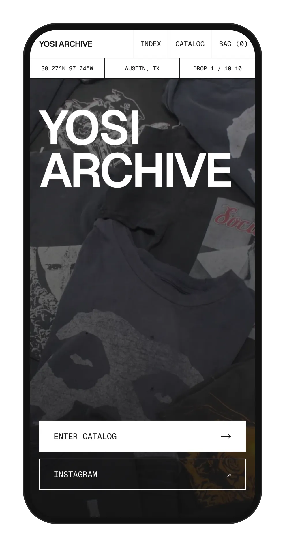 Phone view of the YOSI Archive home page with its ruled header.